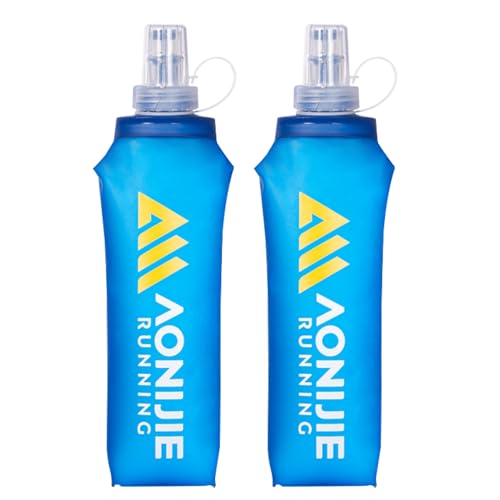 Azarxis TPU Soft Flask Collapsible Water Bottle Running Folding Gel Water Reservoir Handheld for Hydration Pack Hiking Cycling Climbing Jogging Marathon Trail Race - color: #01 Blue - 500 ml - 2-pack