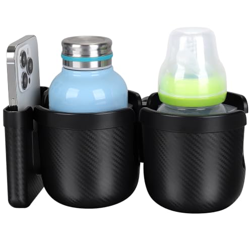 Accmor Stroller Cup Holder with Phone Holder, Bike Cup Holder, Walker Scooter Wheelchair Cup Holder Attachment, Universal Cup Holder for Uppababy Graco Strollers - color: Double Holder-All Black Texture