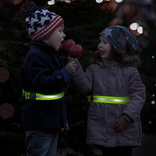 Reflective Sash for Night Walking, High Visibility Running Safety Gear with 2Pcs Reflective Armbands, Adjustable Cross-Body Reflective Belt for Men Women Kids, Essential Gear for Jogging Dog Walking - color: green