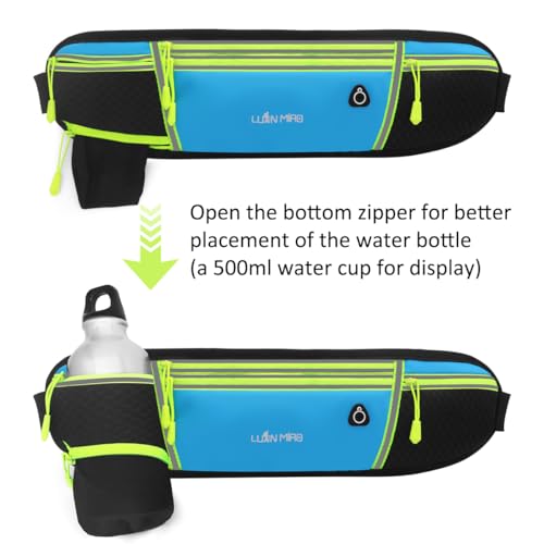 Running Belt for Women & Men Water Resistant Fitness Waist Pack with Phone Pocket & Water Bottle Holder Adjustable Reflective Jogging Belt for Running, Hiking, Gym (Sky Blue) - color: Sky Blue
