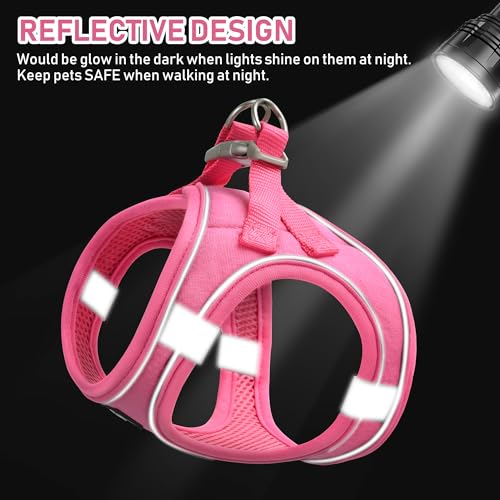 GAMUDA Small Pet Harness Collar and Leash Set, Step in No Chock No Pull Linen Fabric Soft Mesh Dog Vest Harnesses Reflective for Dogs Puppy Cats Kitten Rabbit (Pink, M) - color: Pink, size: Medium