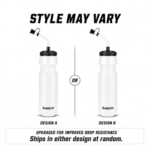 BuildLife Hockey Water Bottle with Long Straw, 32 OZ, 2 Pack, Clear - color: Clear