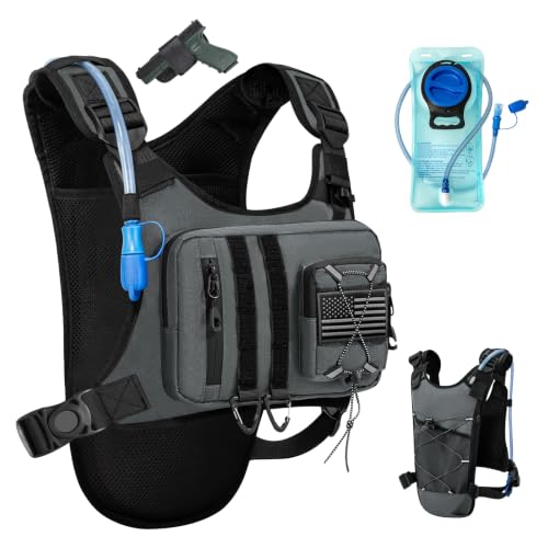 Outdoor Hydration Vest for Running & Hiking, Lightweight Breathable Water Backpack with 2.0L Bladder, Bounce-Free Chest Pack for Marathon, Cycling, Trekking for Men and Women - color: Grey