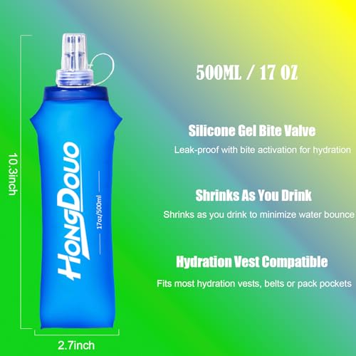 2PCS Running Vest Soft Flask, BPA-Free Soft Flasks 17oz/500ml TPU Collapsible Water Bottle for Hydration Backpack, Folding Running Water Bottles for Marathon Hiking Cycling Climbing - color: Sky blue