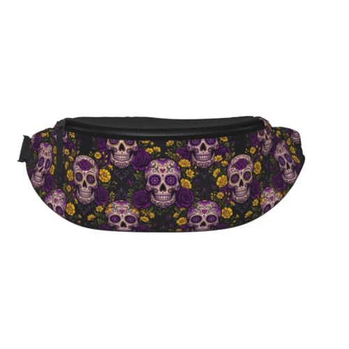 Dujiea Fanny Pack, Mexican Sugar Skulls Waist Bag With Headphone Hole Belt Bag Adjustable Sling Pocket Fashion Hip Bum Bag For Women Men Kids Outdoors Casual Travelling Hiking Cycling - color: Mexican Sugar Skulls