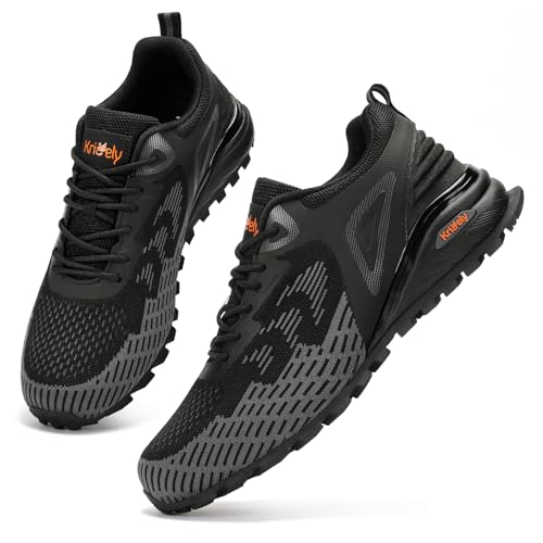 Kricely Men's Trail Running Shoes Non Slip Hiking Trekking Tennis Shoes - color: Black|grey, size: 9.5