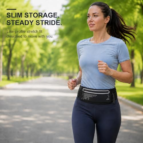 Running Belt Fanny Pack Men Women, Slim No-Bounce Waterproof Phone Holder - color: Black