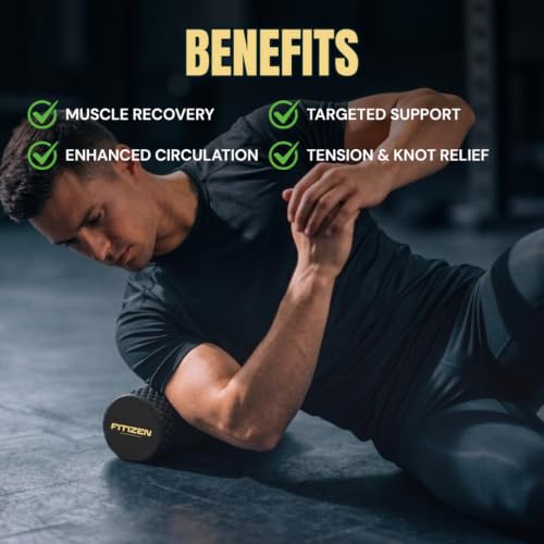 Fitizen Foam Roller – Muscle Massage Rehab Stiff Back Pain Physical Therapy Deep Tissue Firm Exercise Equipment Home Gym Stress Yoga Pilates for The Fit Citizen by FitNation - style: Mini - 12 x 4 Inches