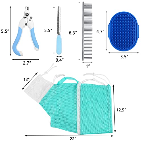 JULMELON 10 PCS Cat Washing Bag for Bath Shower Adjustable Net Grooming Set - color: Grey+Green