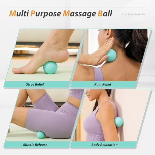 5 in1 Foam Roller Set High Density 15" Foam Roller for Muscle Recovery - color: Pure Turquoise