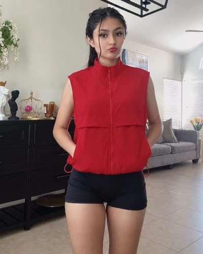 Locachy Women's Lightweight Running Vest Stand Collar Zip Up Summer Waistcoat Sleeveless Jacket for Golf Hiking Travel - color: Red, size: Small