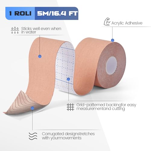 Kinesiology Tape (2 Rolls) - Waterproof, Breathable, Hypoallergenic - Ideal for Muscle Support and Injury Recovery, 2 Inches x 16 Feet (Skin) - color: Skin