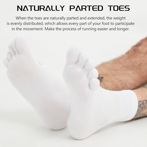 Sunew 3 Pairs Toe Socks for Men Women,Viscose Bamboo Breathable Athletic Running Five Finger Ankle/Quarter Socks - color: White, size: Medium