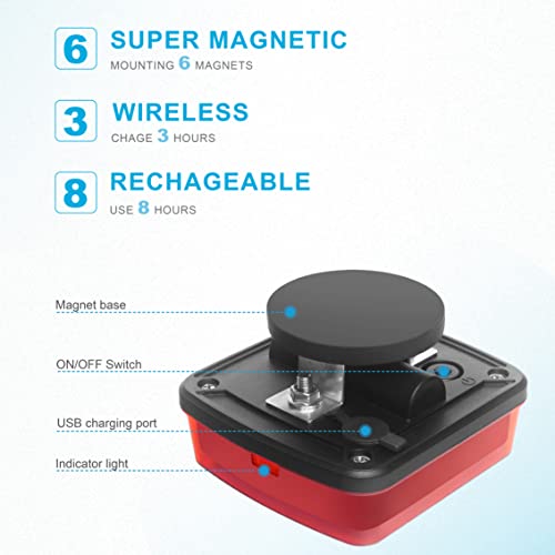 Agrieyes W02 Magnetic Flashing Lights, Wireless Strobe Lights, Red - color: Red