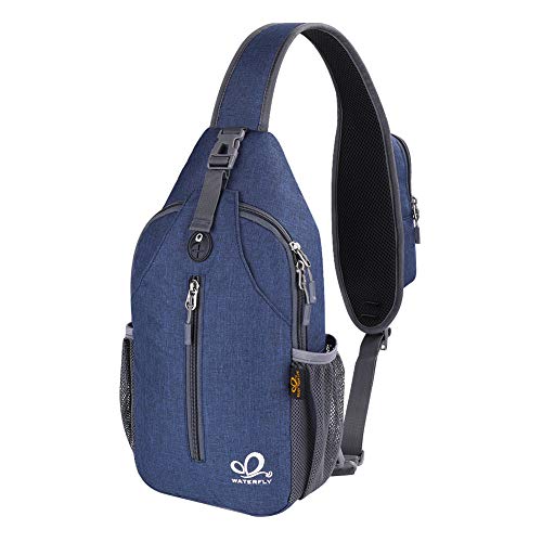 WATERFLY Crossbody Sling Backpack Sling Bag Travel Hiking Daypack - color: Navy Blue