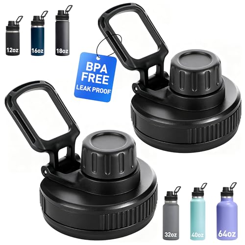 Spout Lid Replacement for Hydro Flask Wide Mouth 12, 16, 18, 32, 40, 64 OZ, Chug Lid for Thermoflask with Handle, Replacement Lid for Wide Mouth Water Bottle 2.28in - color: Black
