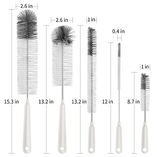 MR.SIGA 5 Pack Bottle Brush Cleaning Set with Storage Holder, White - size: 5.3 x 5.3 x 15.5 inch