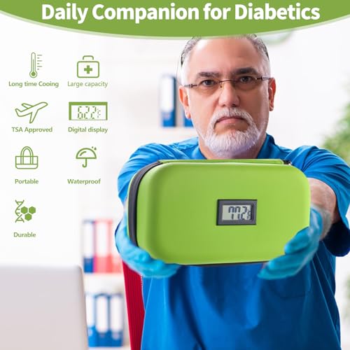 Insulin Cooler Travel Case TSA Approved Refrigerated Medicine Cooler for Travel w/Thermometer Temperature Diabetic Travel Case w/2 Reusable Ice Packs for Daily Life Trip - color: Green