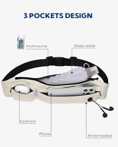 WATERFLY Running Belt Fanny Pack:Phone Holder Belt for Men Women - color: off-white