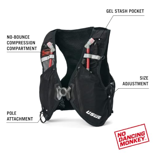 USWE Pace - Running Vest Hydration Pack with 2 x 500ml UltraFlask, Backpack for Men and Women - style: 14L, Black, Small