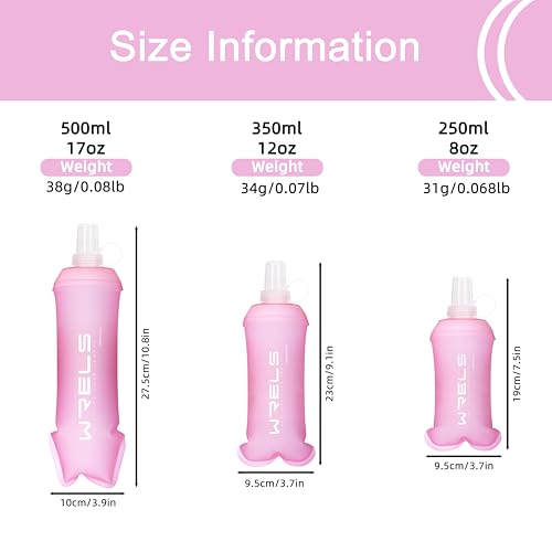 WRELS Running Water Bottle,250ml/350ml/500ml TPU Soft Flask,Collapsible Water Bottles for Hydration Vests and Running Belts Backpack, Soft Water Bottles For Hiking Cycling Climbing - color: Pink-250ml*2