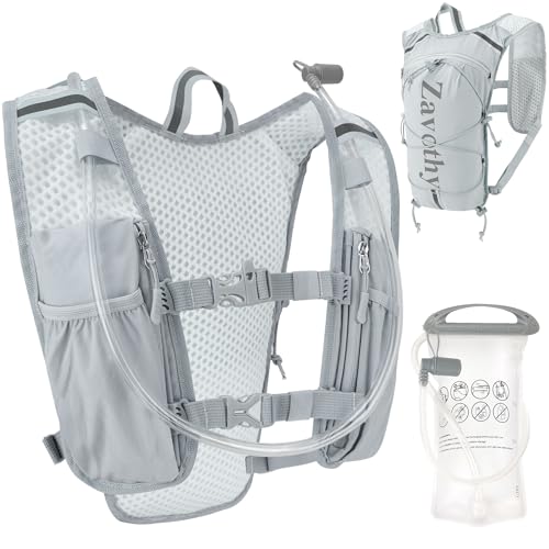 Zavothy Hydration Vest Pack with 1.5L Water Bladder, Lightweight 6L Hydration Backpack for Running, Hiking & Cycling, Breathable Reflective Hydration Vest for Men & Women - color: Grey