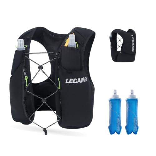 ROOT5 Running Hydration Vest 5L with 2 x 500ml Soft Flasks, Lightweight Running Vest with Water Bottles for Men and Women, Trail Running Pack - color: Black, size: S（2 Soft Flask）