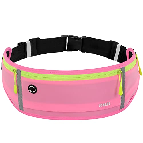 USHAKE Slim Running Belt, Bounce Free Fanny Pack Phone Holder - color: Pink