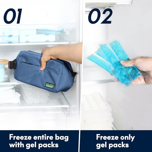 Haimont Small Freezable Lunch Bag, Portable Freezer Insulated cooler Snack Bag with Buckle Handle for Office, Picnic, Navy Blue - color: Navy Blue