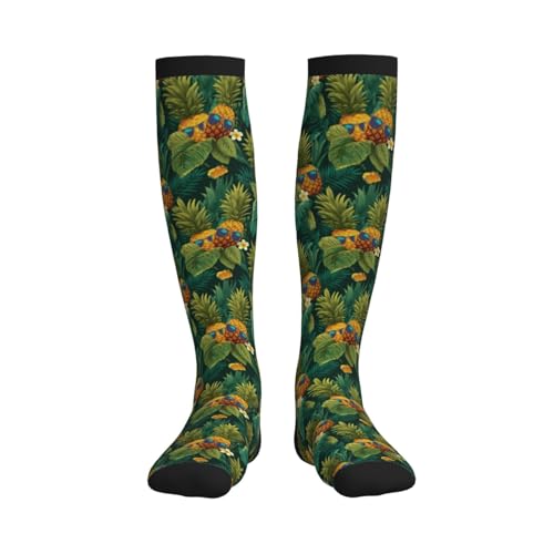 Compression Socks Women Knee High Support Circulation Stockings for Running Cycling Flying - color: Pineapple
