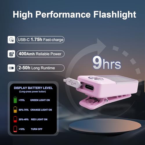 Tubasion Clip On Running Light with 3 Modes, USB-C Rechargeable Running Lights for Runners, IPX7 Waterproof Flashlight for Jogging, Cycling, Working, Dog Walking, Camping and Safety Warning - style: Pink 2Pack