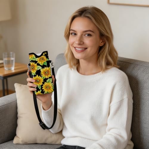 GLOBLELAND Sunflowers Cell Phone Sleeve Pouch Case Bag 7.1×3.9 inch Flowers Shockproof Universal Phone Bag with Crossbody Strap Neck Lanyard for Women Men Phone Headphones Watch - color: Sunflowers