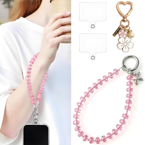 C.J.M.K Beaded Phone Wristband, Lanyard Chain - color: 01-pink
