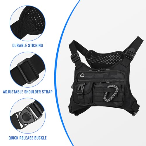 DEYACE Chest Bag For Men, Tactical Chest Pack With Built-In Phone Holder - color: Black-CP