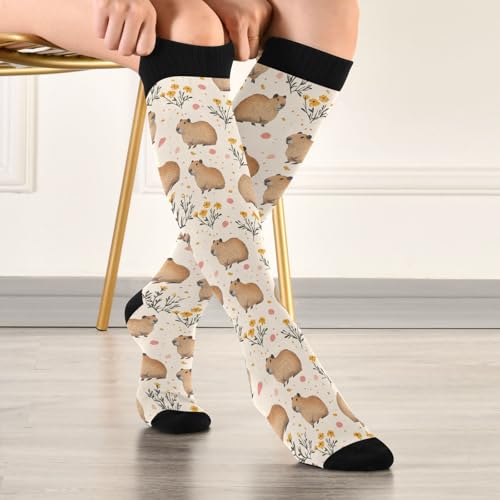 Wusikd Cats Compression Socks for Women and Men Circulation Cute Long Socks for Athletic Running 1 - color: Capybaras