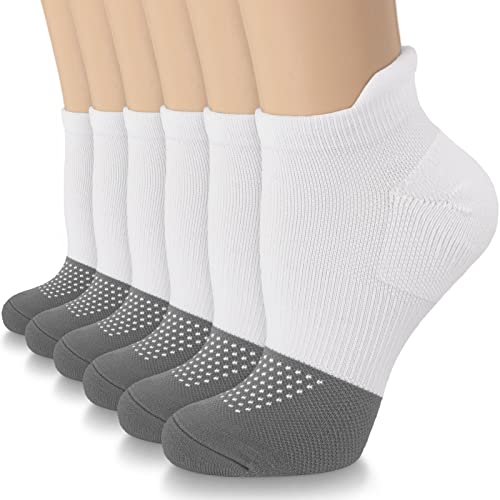 Sooverki Copper Compression Socks Women and Men 6 Pairs - Circulation Arch Support Plantar Fasciitis Running Ankle Socks - color: A3 - 6 Pairs - Gray White - No Show, size: Small-Medium