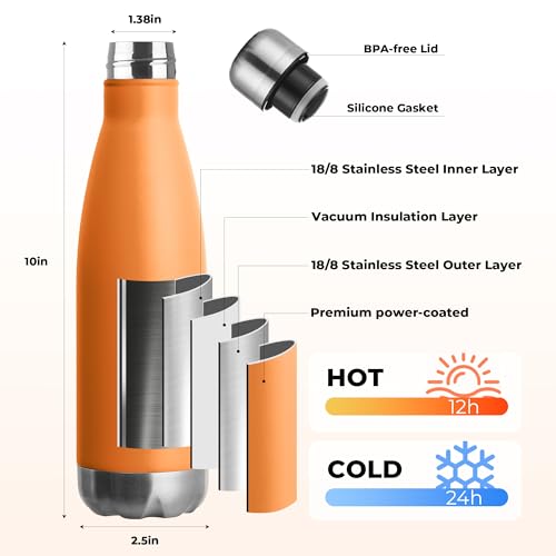 MEWAY 17oz Sport Water Bottle 12 Pack Vacuum Insulated Stainless Steel Leak-Proof Double Wall Cola Shape Water Bottle,Keep Drinks Hot & Cold (Orange,12 Pack) - color: Orange
