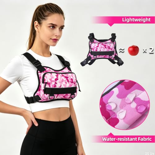 Running Vest for Men and Women, Lightweight Chest Pack with Phone Holder and Adjustable Strap, Reflective Water Resistant Chest Bag for Workouts, Cycling and Hiking (Red Camo) - color: Red Camo