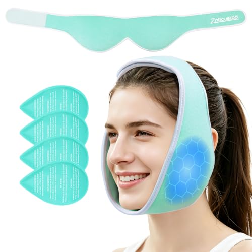 ZNÖCUETÖD Wisdom Teeth Ice Pack Face Head Wrap for Wisdom Teeth Removal Toothache Pain Relief, TMJ, Jaw Ice for Face Oral Surgery, Dental Implant with 4 Reusable Hot Cold Gel Packs (Mint Green) - color: Mint Green With 4 Ice Packs