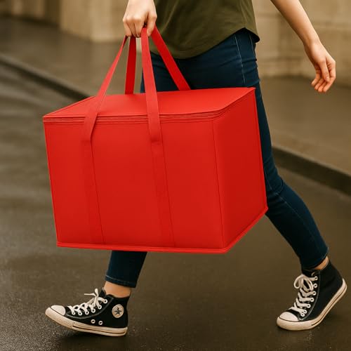 musbus 2Pk Insulated Reusable Grocery Bags, Collapsible Cooler Bag for Groceries, Heavy Duty Large Insulated Bag (Large, Bright Red) - color: Red, size: X-Large（16W x 12.5H x 9D）