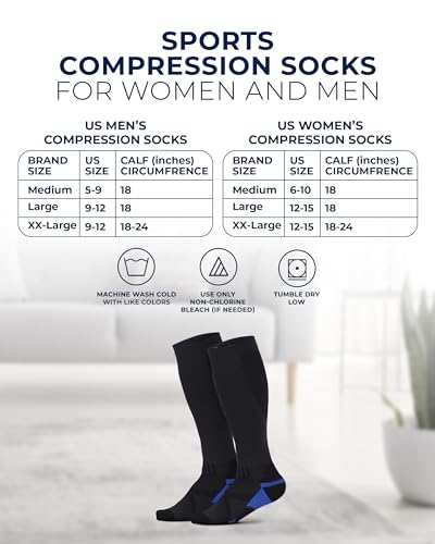Pembrook 3 Pairs Compression Socks 20-30 mmHg - Compression Socks for Women and Men | Running, Athletic, Travel, Nurses - color: Dark Gray (Red/Blue/Light Blue) - 3 Pairs, size: Medium
