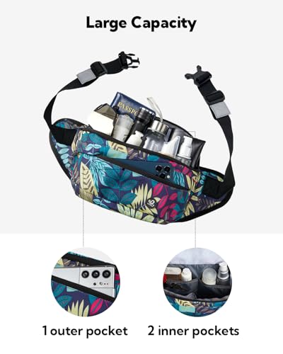 WATERFLY Fanny Pack for Men Women Water Resistant Large Hiking Waist Bag Pack Carrying All Phones for Running Walking Traveling (Black Leaf) - color: Black Leaf