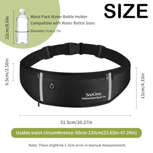 SooGree Men Women Running Waist Pack, Adjustable Waterproof Fanny Pack with Reflective Strip, Runner Belt for Running Walking Cycling Camping Gym - color: Black-Green
