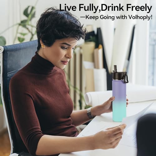 Volhoply 24oz Insulated Water Bottle with Straw Lid, Purple Blue, 1-Pack - color: Purple Blue