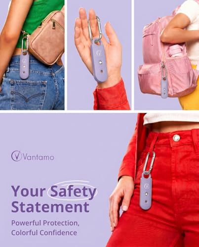 Vantamo Personal Alarm for Self Defense with Low Battery Notice, Strobe Light & Extra Loud 130 dB Double Speakers Safety Keychain Set for Women, Rechargeable Panic Button for Womens Self Defense - color: Pastel Violet