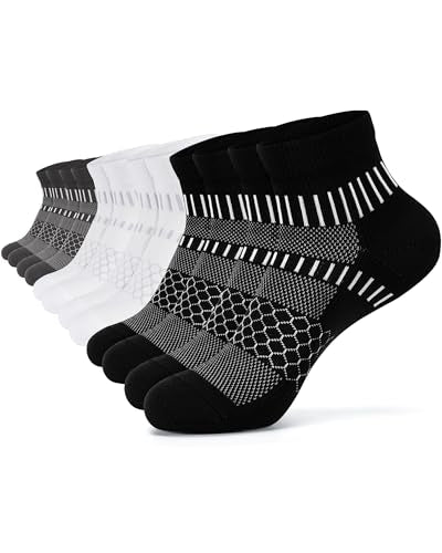 IRAMY Ankle Compression Socks for Women Men Cushioned Athletic Running Socks Plantar Fasciitis Relief 2/3/4/5/6 Pairs - color: Black+white+dark Grey(6 Pairs), size: Small