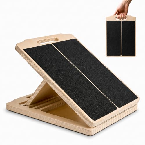 Portable Wooden Slant Board for Calf Stretching Squats Calf Stretcher Pilates Physical Therapy Equipment Adjustable Incline Board for Knees Ankle Heel Feet Leg