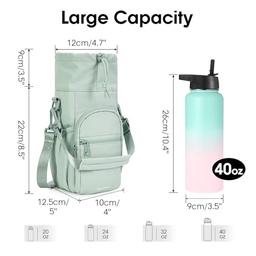 sportsnew 40oz Insulated Crossbody Water Bottle Sling Bag w/Phone Pocket - color: Sage Green
