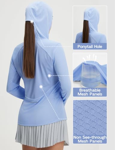 baleaf Women's Sun Shirts Mesh Back Long Sleeve Tops - color: Light Blue, size: 3X-Large