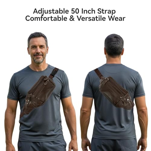 Brown Leather Fanny Pack for Men & Women,Fashionable Multi-Pockets Waist Belt Bag for Travel Sports Hiking Cycling Fishing Running - color: 810#brown